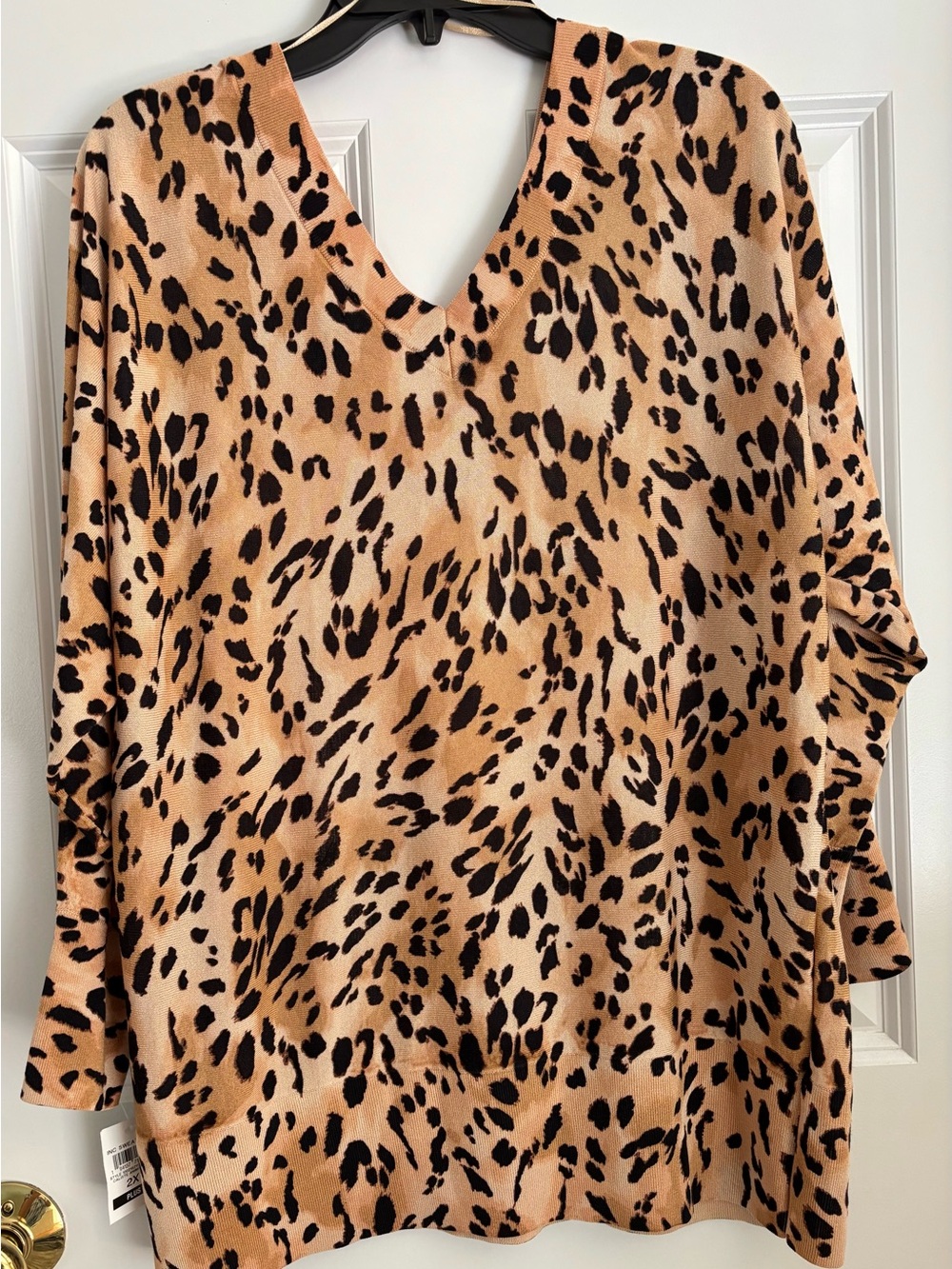 INC International Concepts Tan and Black Leopard V-Neck Pullover - Picture 4 of 8